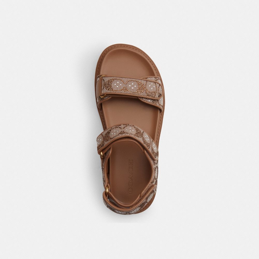 Women's Coach Brynn Sandal In Crystal Signature Jacquard Tan