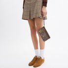 Coach Double Zip Wristlet In Signature Jacquard With Floral Embroidery Gold Oak Multi