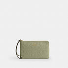 Coach Large Corner Zip Wristlet In Signature Leather Gold Pistachio