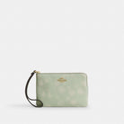 Coach Corner Zip Wristlet With Floral Print Gold Pale Green
