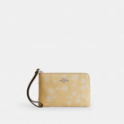 Coach Corner Zip Wristlet With Floral Print Silver Washed Yellow