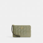 Coach Corner Zip Wristlet With Quilting Gold Pistachio