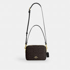 Coach Carey Crossbody Bag In Signature Canvas Gold Walnut Black
