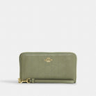 Coach Long Zip Around Wallet With Quilting Gold Pistachio