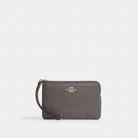 Coach Corner Zip Wristlet With Quilting Gold Slate