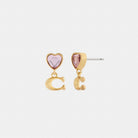 Coach Heart Signature Stud Drop Earrings Gold Pink