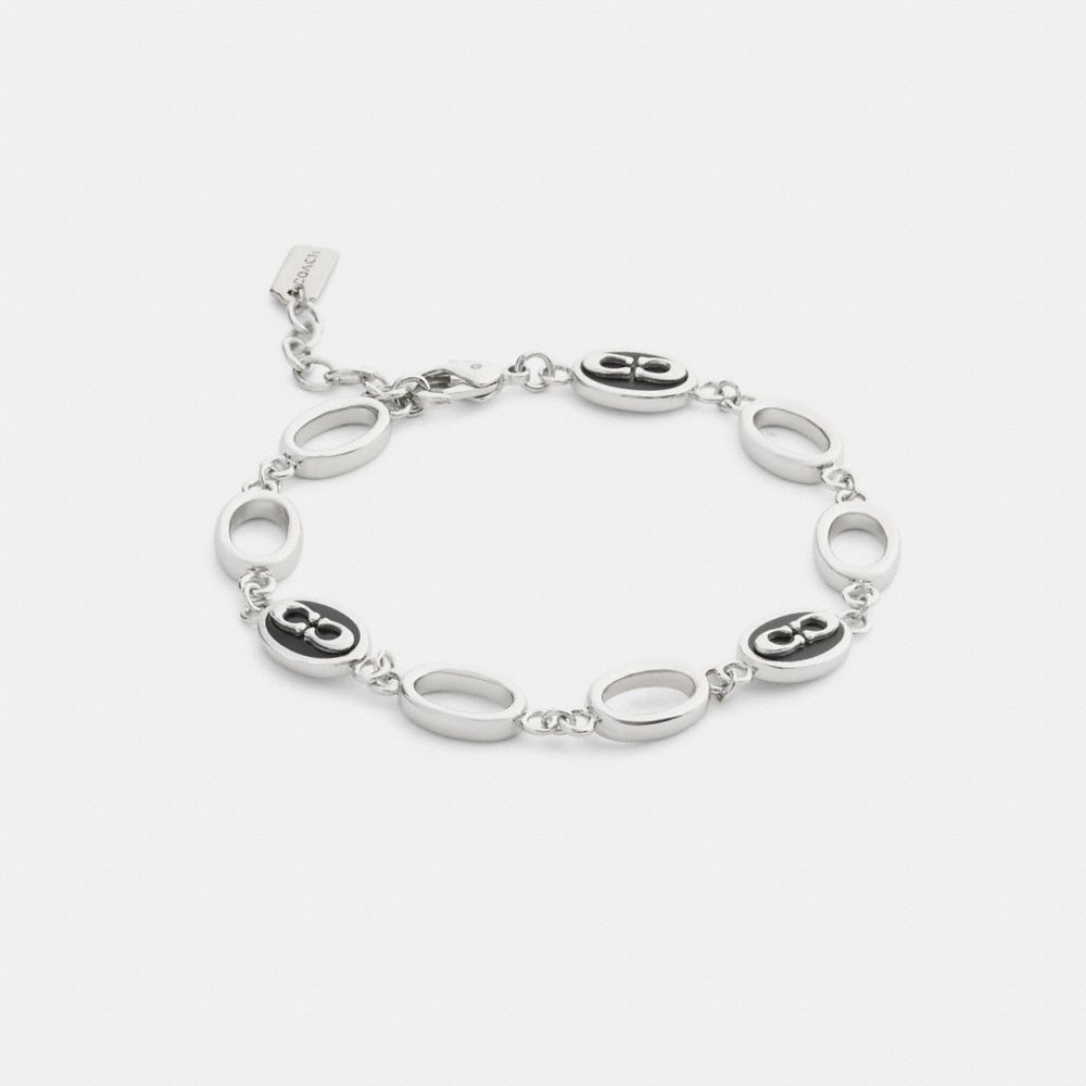 Coach Signature Link Enamel Chain Linear Bracelet Silver Black