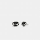 Coach Signature Link Enamel Stud Earrings Silver Black