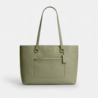 Coach Station Tote Bag In Signature Leather Gold Pistachio
