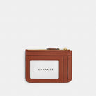 Coach Essential Mini Id Card Case In Signature Canvas Brass Tan Caramel