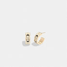 Coach Signature Enamel Huggie Earrings Gold White