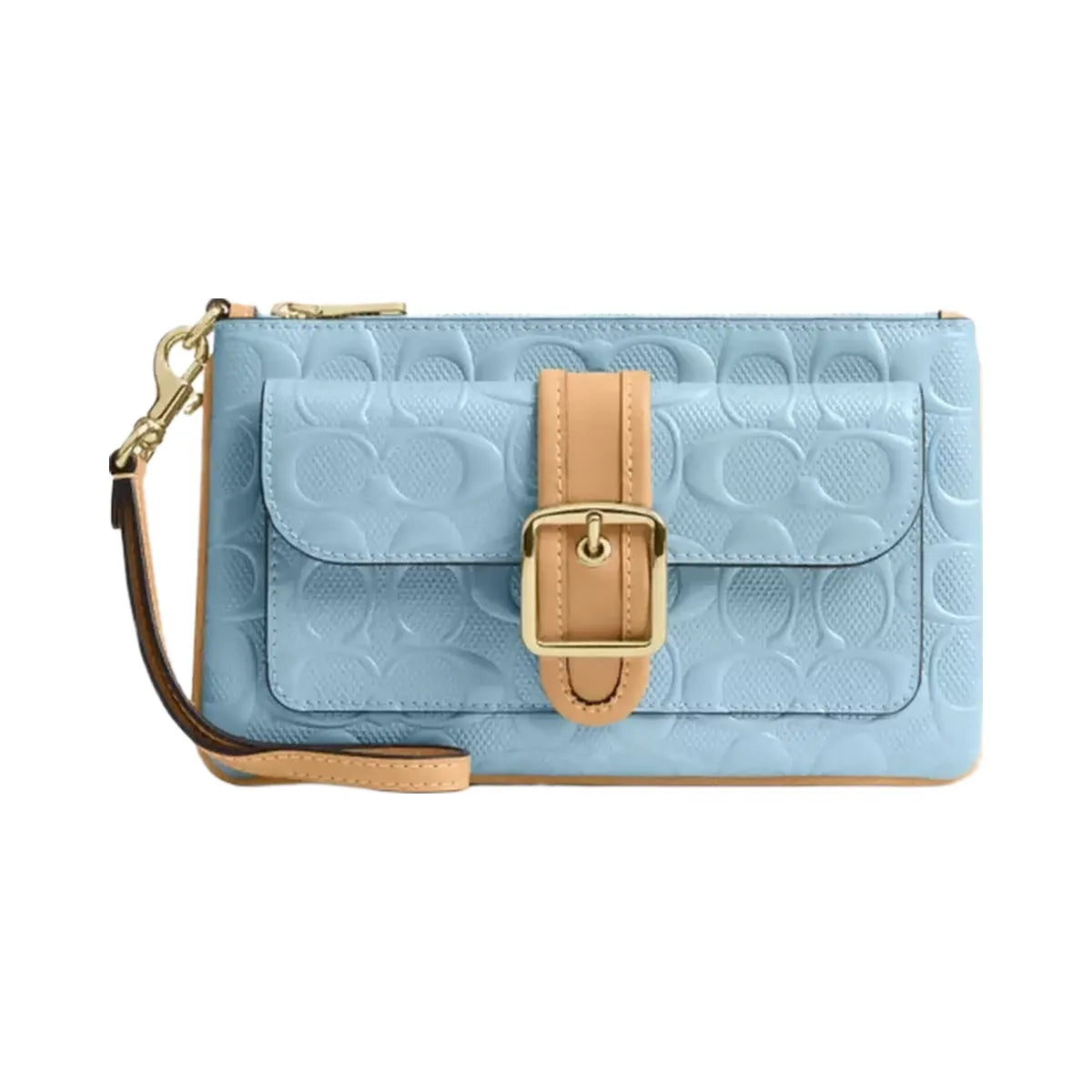Coach Ashton Wristlet In Signature Leather in Gold Light Blue