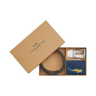 Coach Boxed Card Case And Belt Set With Car Print in Silver Deep Blue Multi