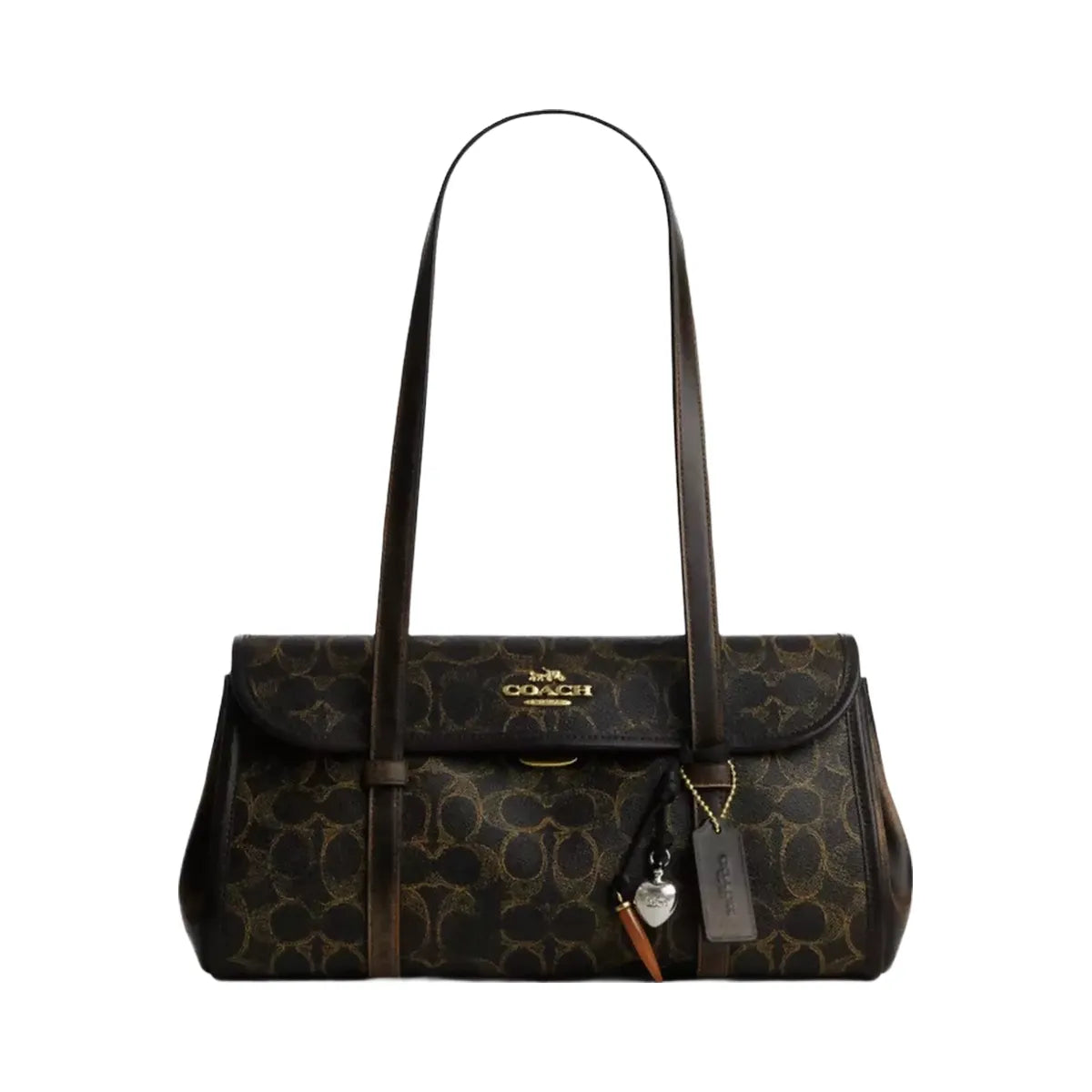 Coach Bridget Flap Shoulder Bag In Loved Signature Canvas With Charms in Gold Brown