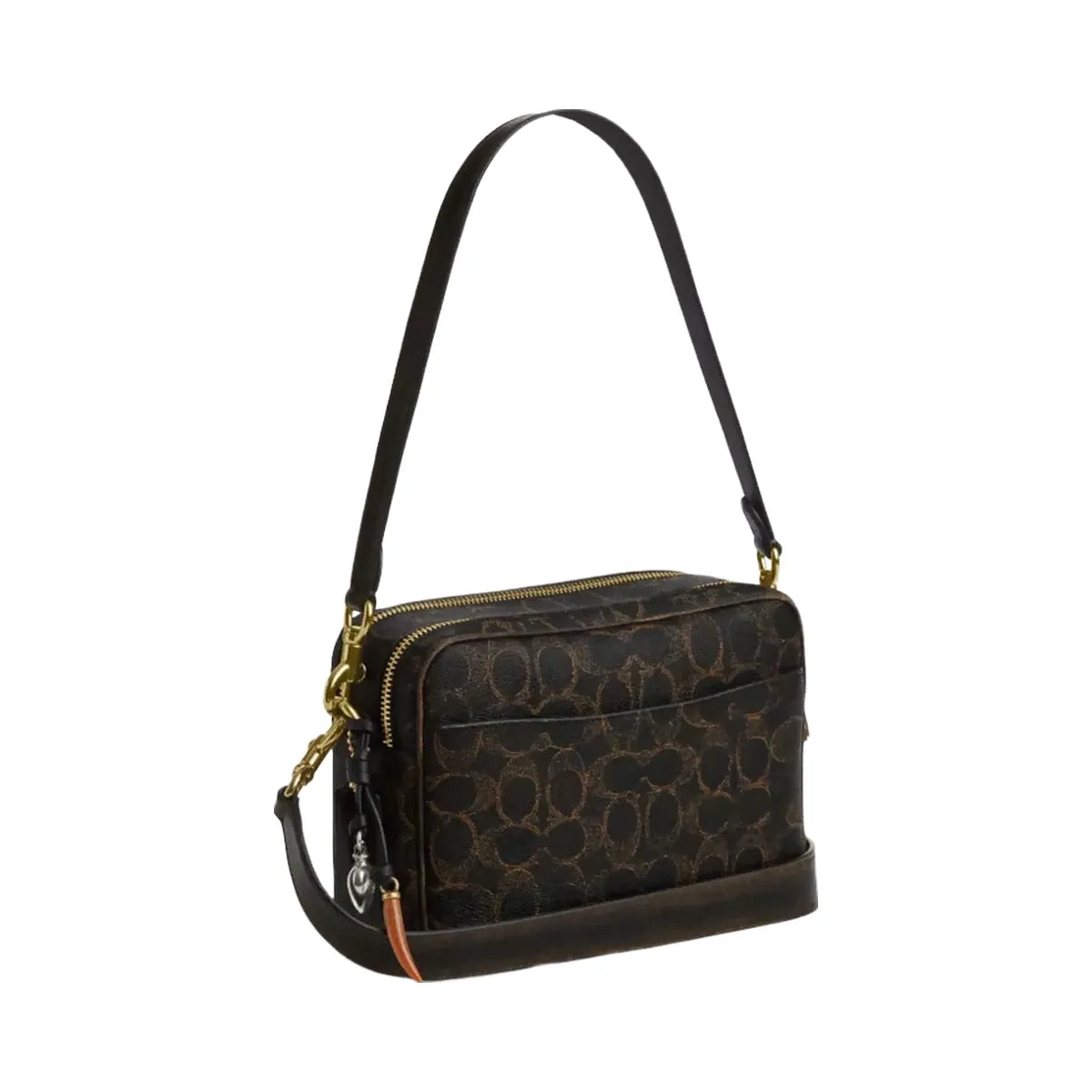 Coach Carey Crossbody Bag In Loved Signature Canvas With Charms in Gold Brown