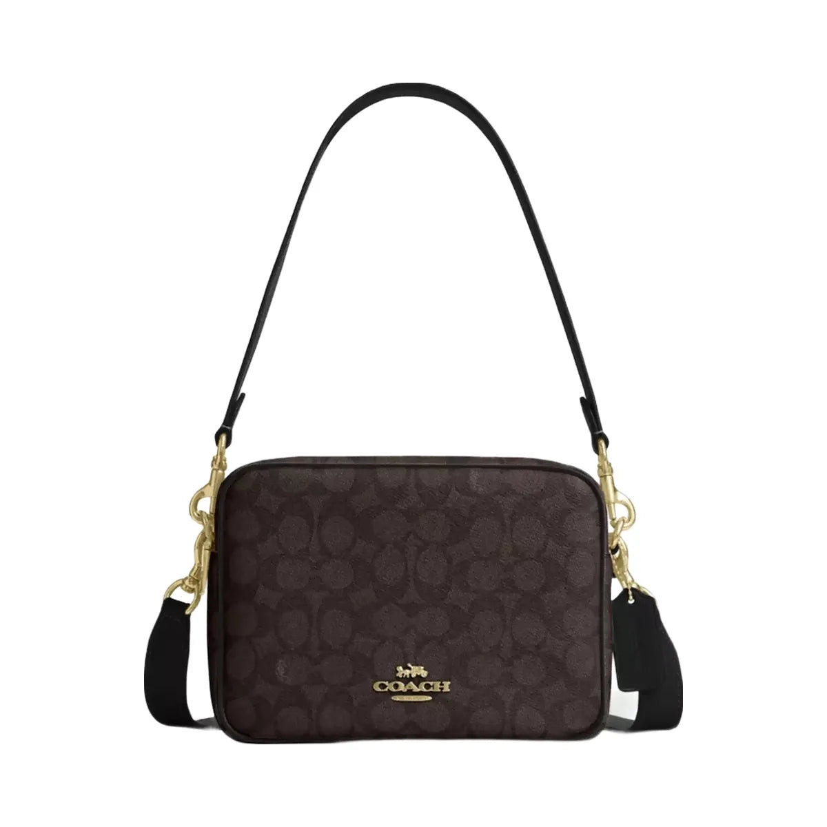 Coach Carey Crossbody Bag In Signature Canvas in Gold Walnut Black