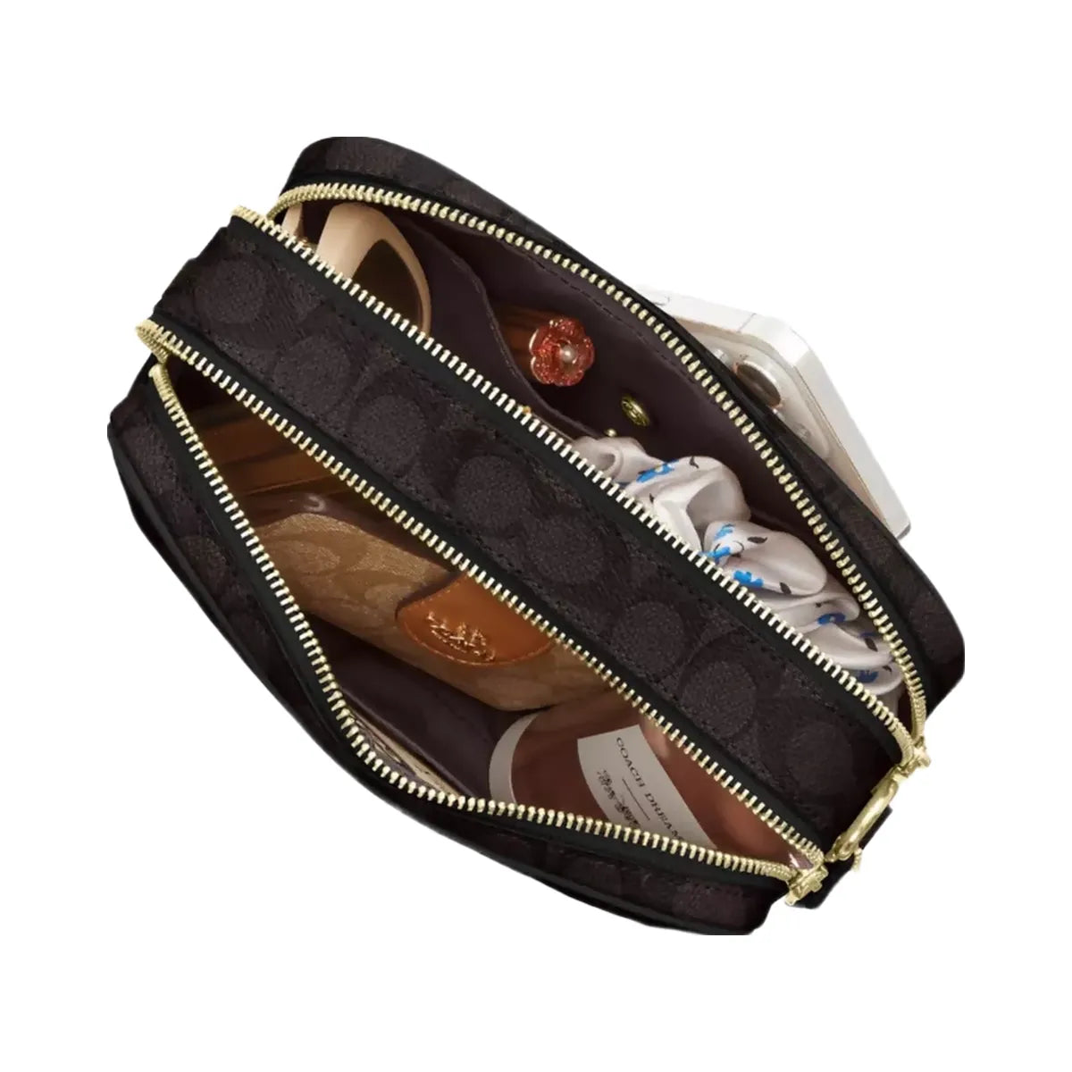 Coach Carey Crossbody Bag In Signature Canvas in Gold Walnut Black