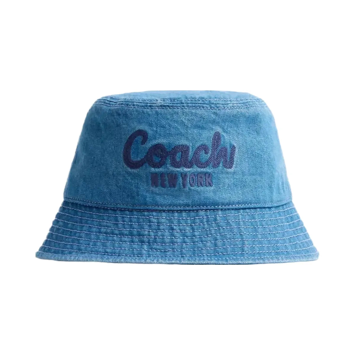 Coach Script Embroidered Denim Bucket Hat in Indigo