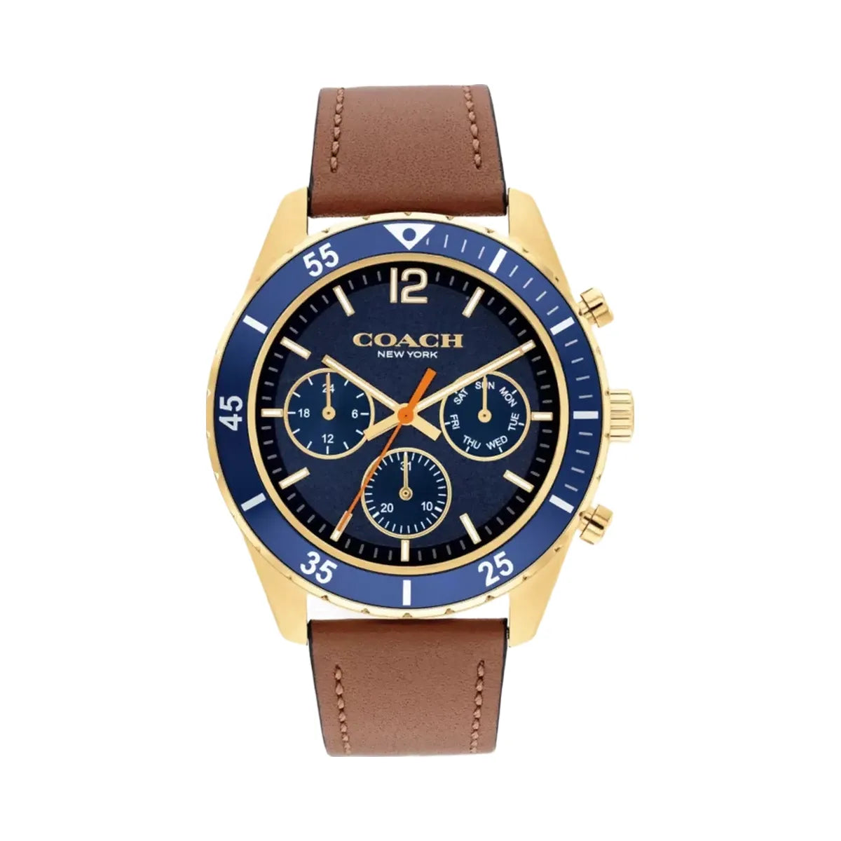 Coach Cole Chronograph Watch, 44 Mm in Saddle