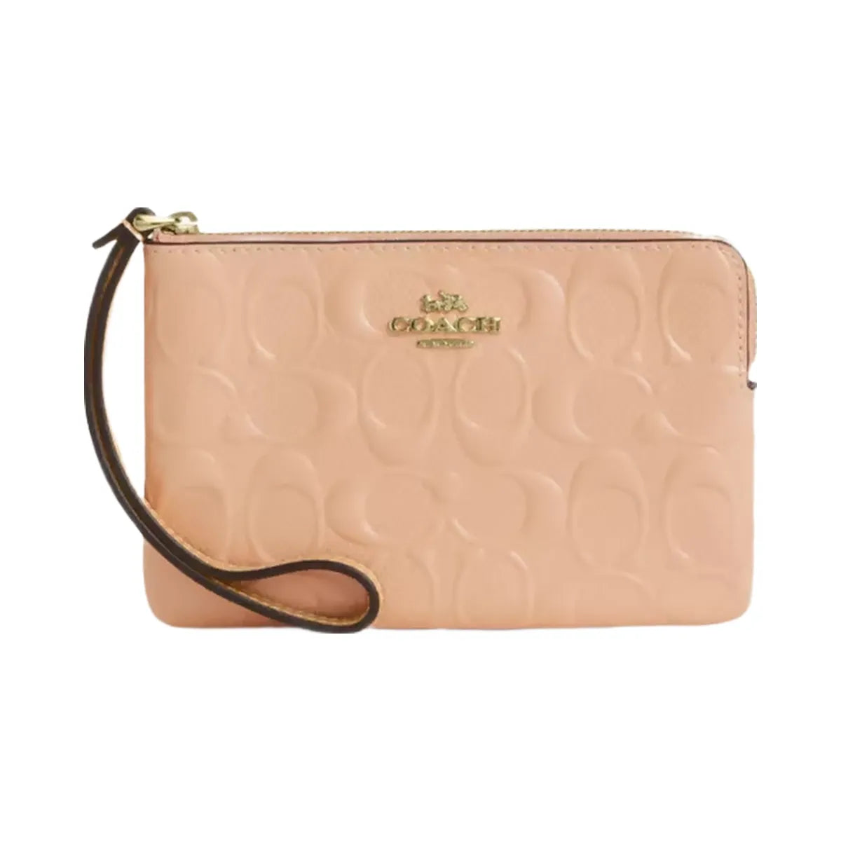 Coach Corner Zip Wristlet In Signature Leather in Gold Faded Blush