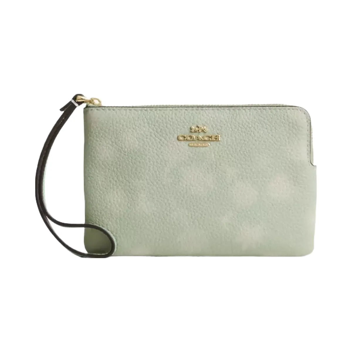 Coach Corner Zip Wristlet With Floral Print in Gold Pale Green