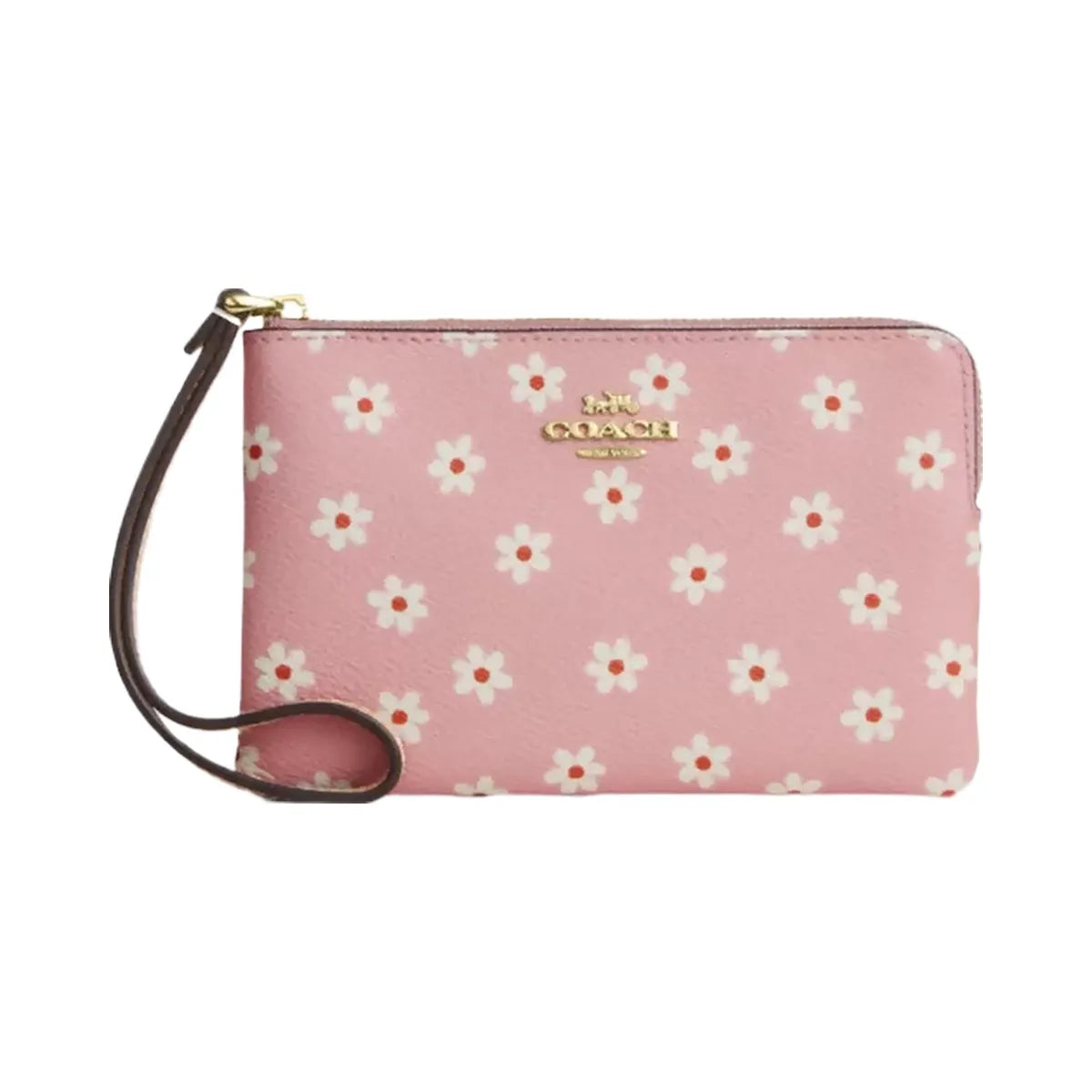 Coach Corner Zip Wristlet With Floral Print in Gold Pink Multi