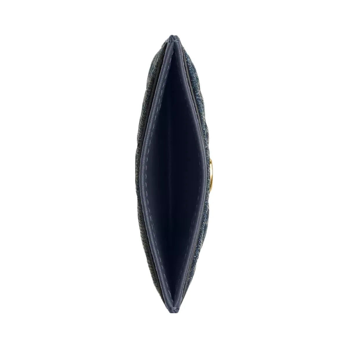 Coach Essential Card Case In Regenerative Cotton Denim With Quilting in Brass Dark Indigo