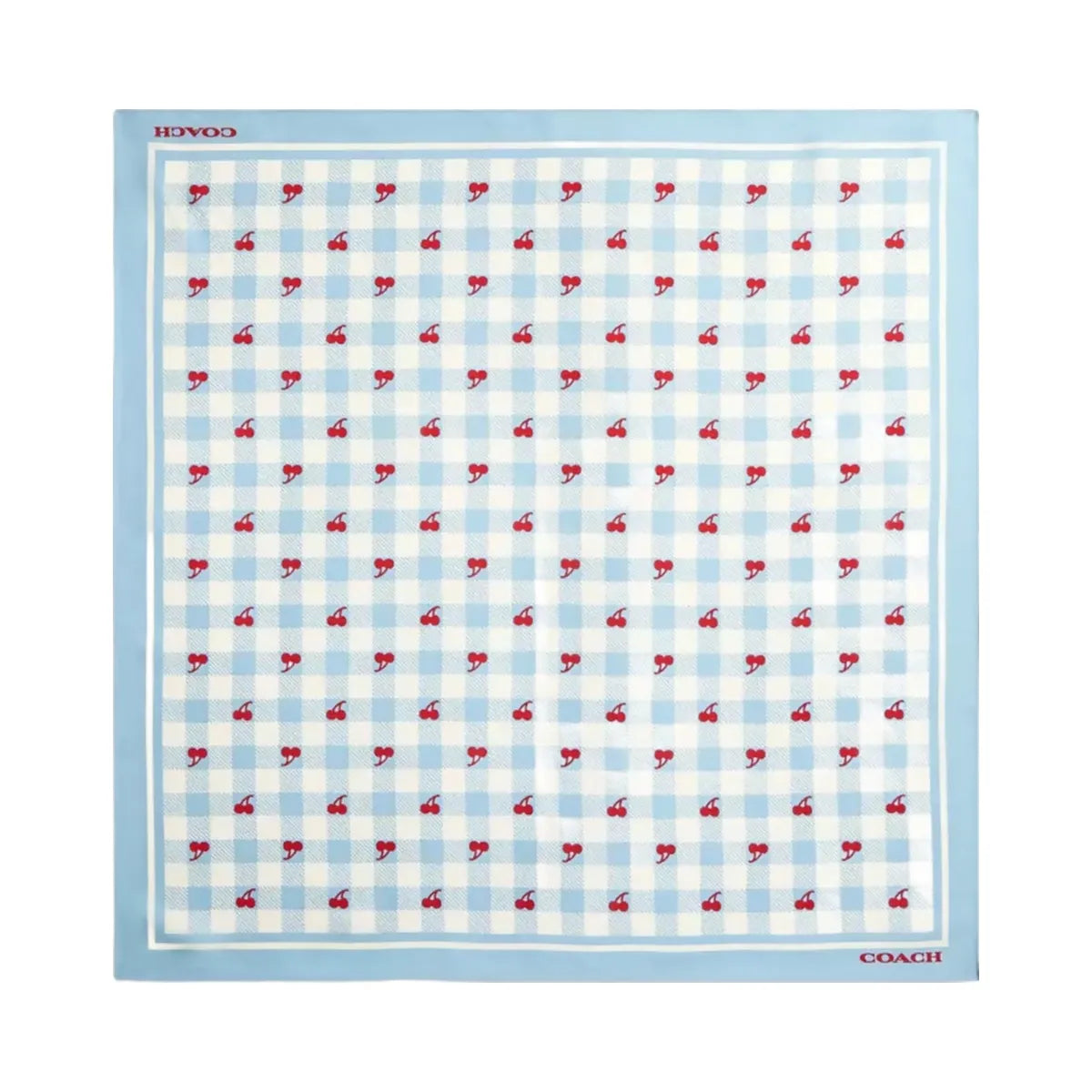 Coach Gingham Cherry Print Silk Bandana in Blue Red