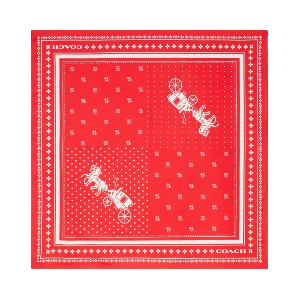 Coach Horse And Carriage Dot Print Silk Bandana in Flame Scarlet