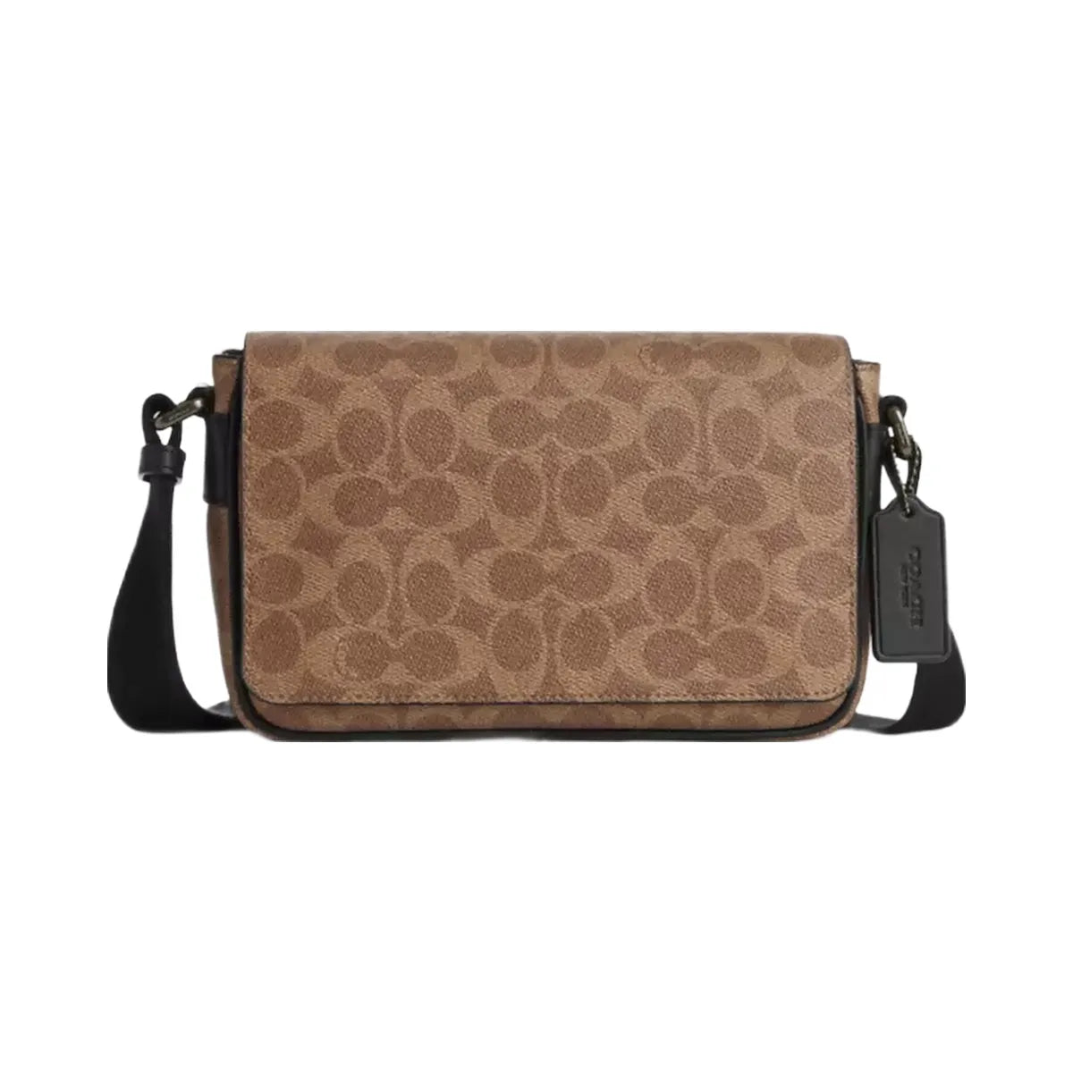Coach Jack Small Flap Crossbody Bag In Signature Canvas in Gunmetal Tan Black