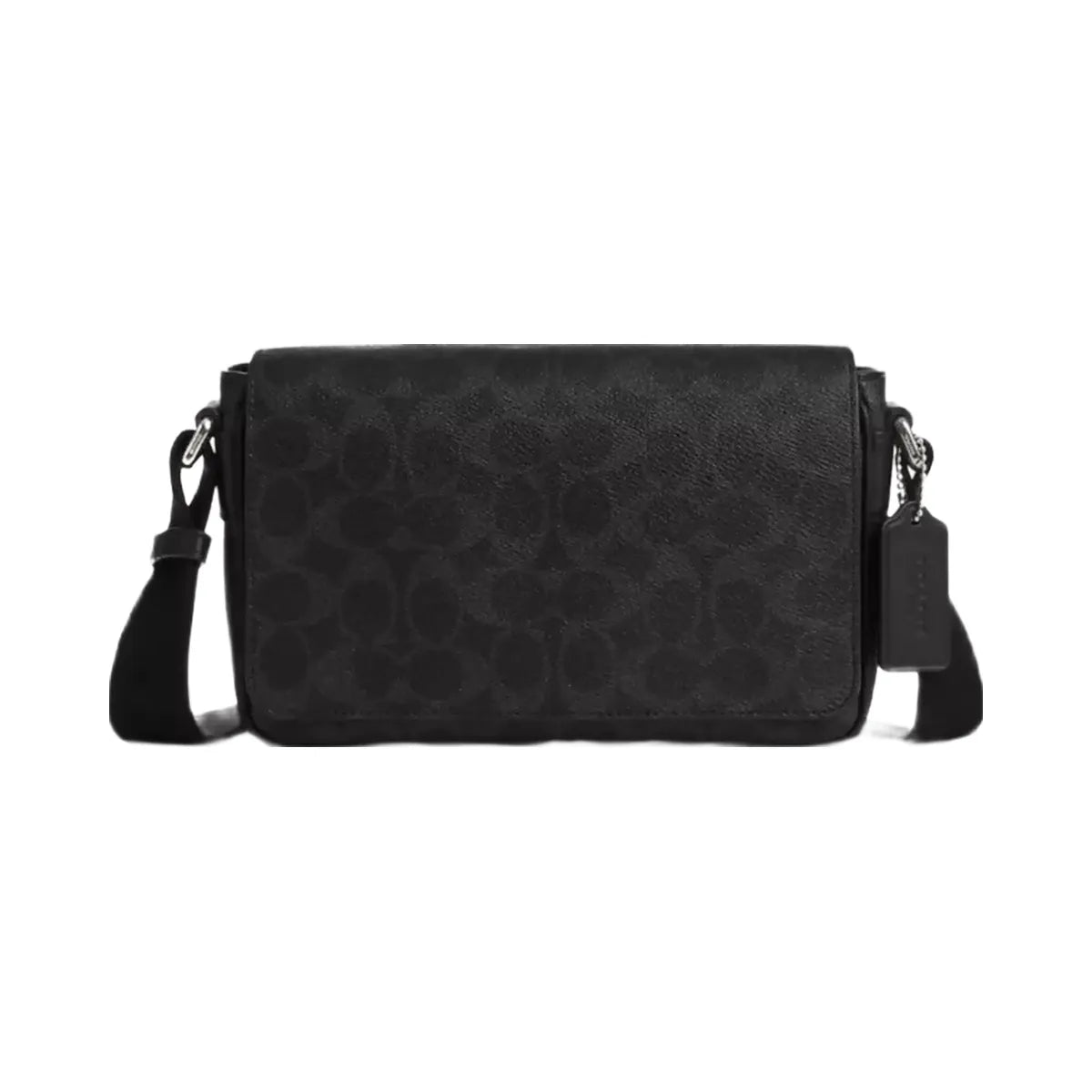 Coach Jack Small Flap Crossbody Bag In Signature Canvas in Silver Black Signature