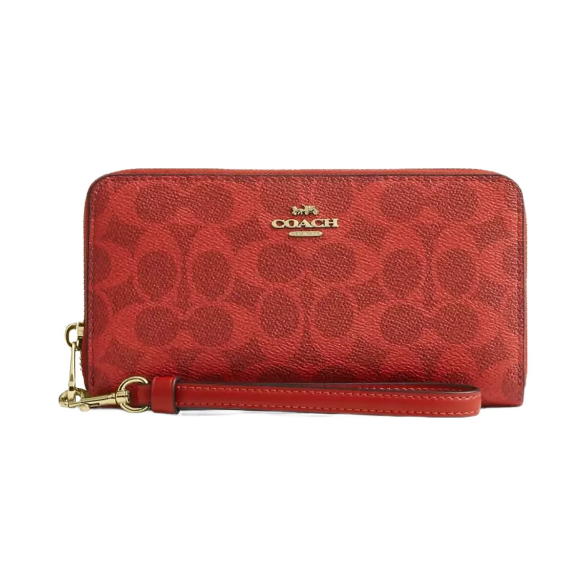 Coach Long Zip Around Wallet In Signature Canvas in Gold Crimson