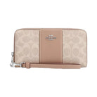 Coach Long Zip Around Wallet In Signature Canvas With Stripe in Silver Sand Taupe