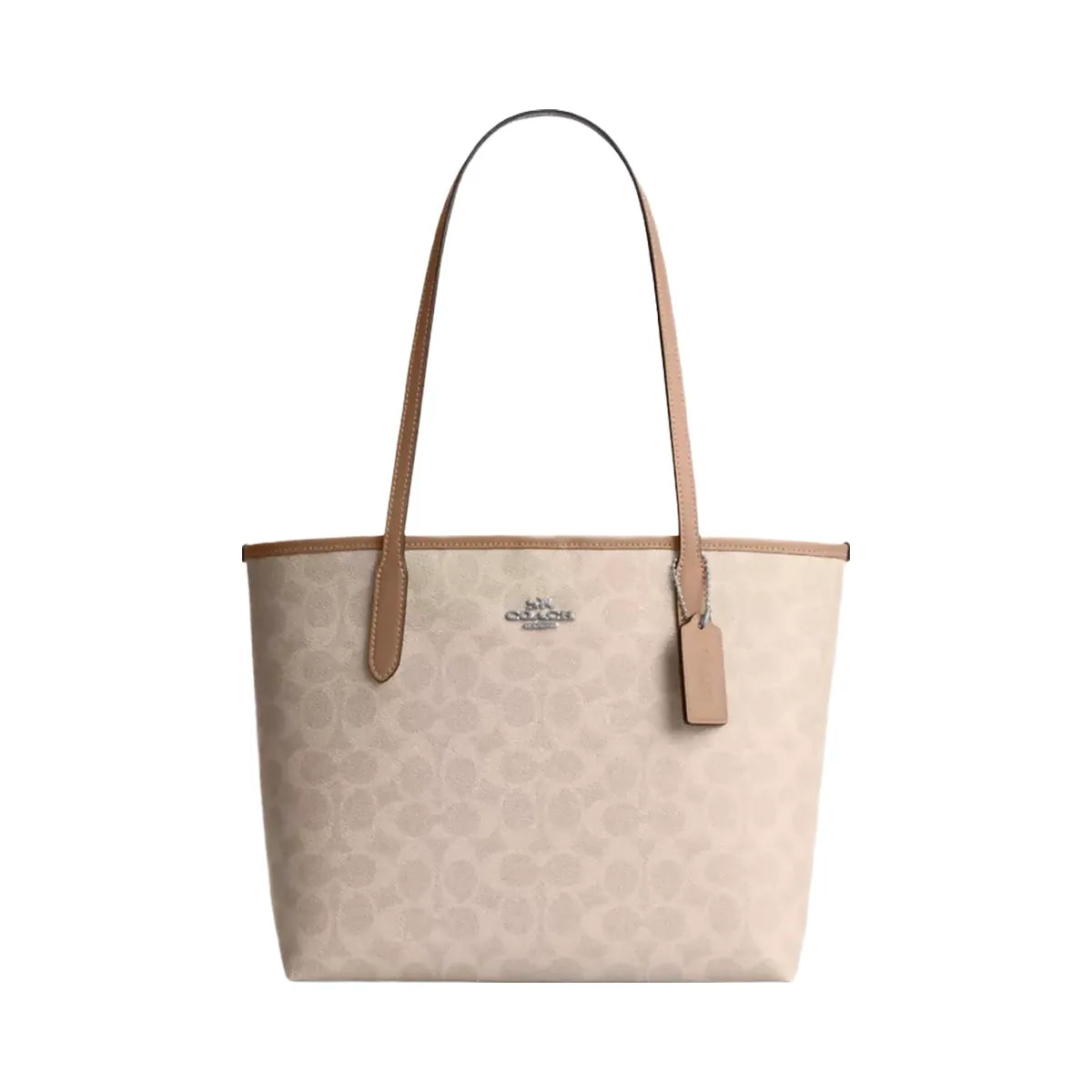 Coach Medium City Tote Bag In Signature Canvas in Silver Sand Taupe