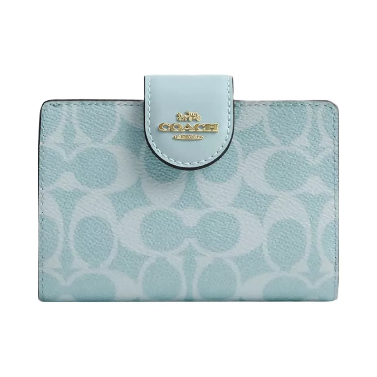 Coach Medium Corner Zip Wallet In Signature Canvas in Gold Light Blue