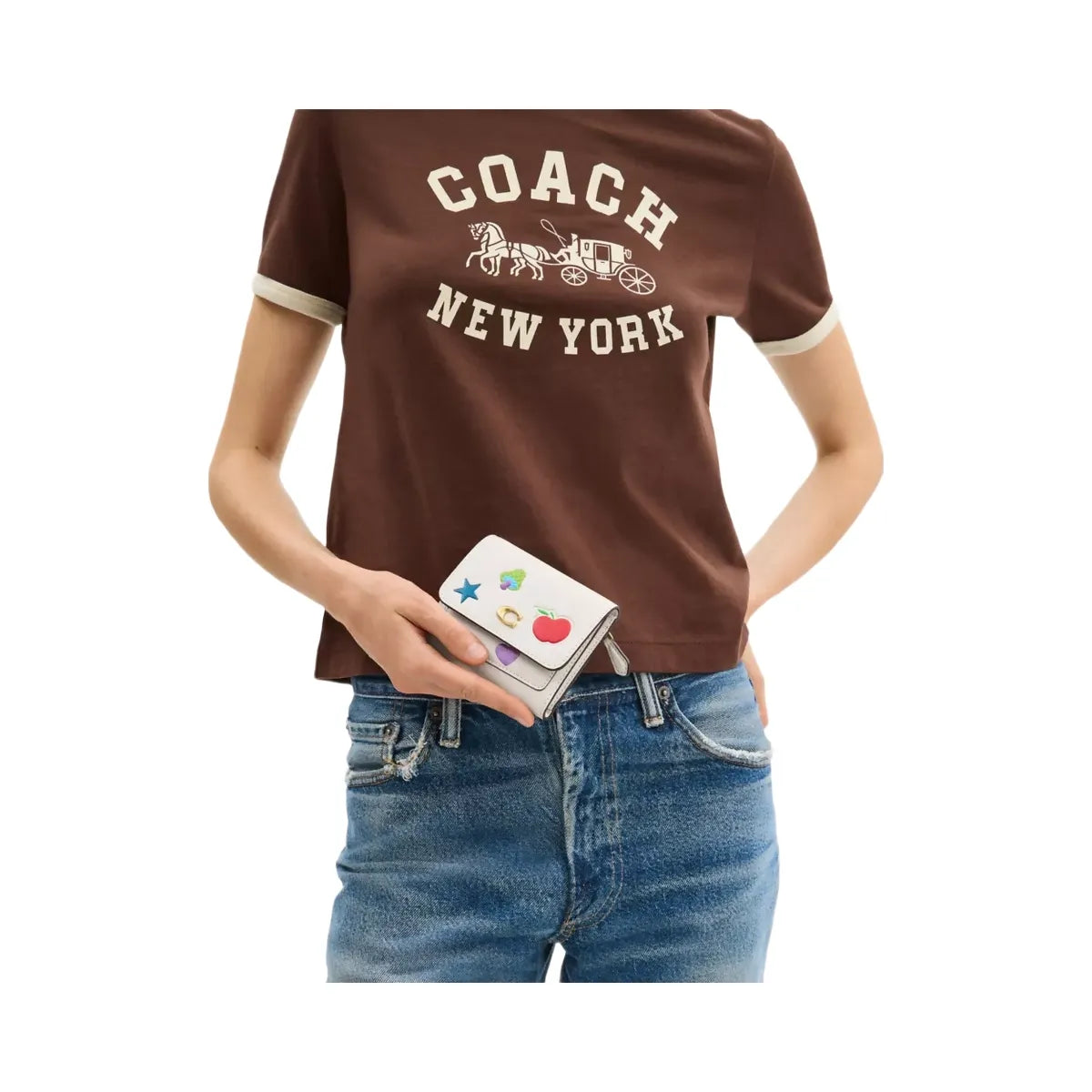 Coach Mila Small Flap Wallet With Sticker Print in Brass Chalk Multi