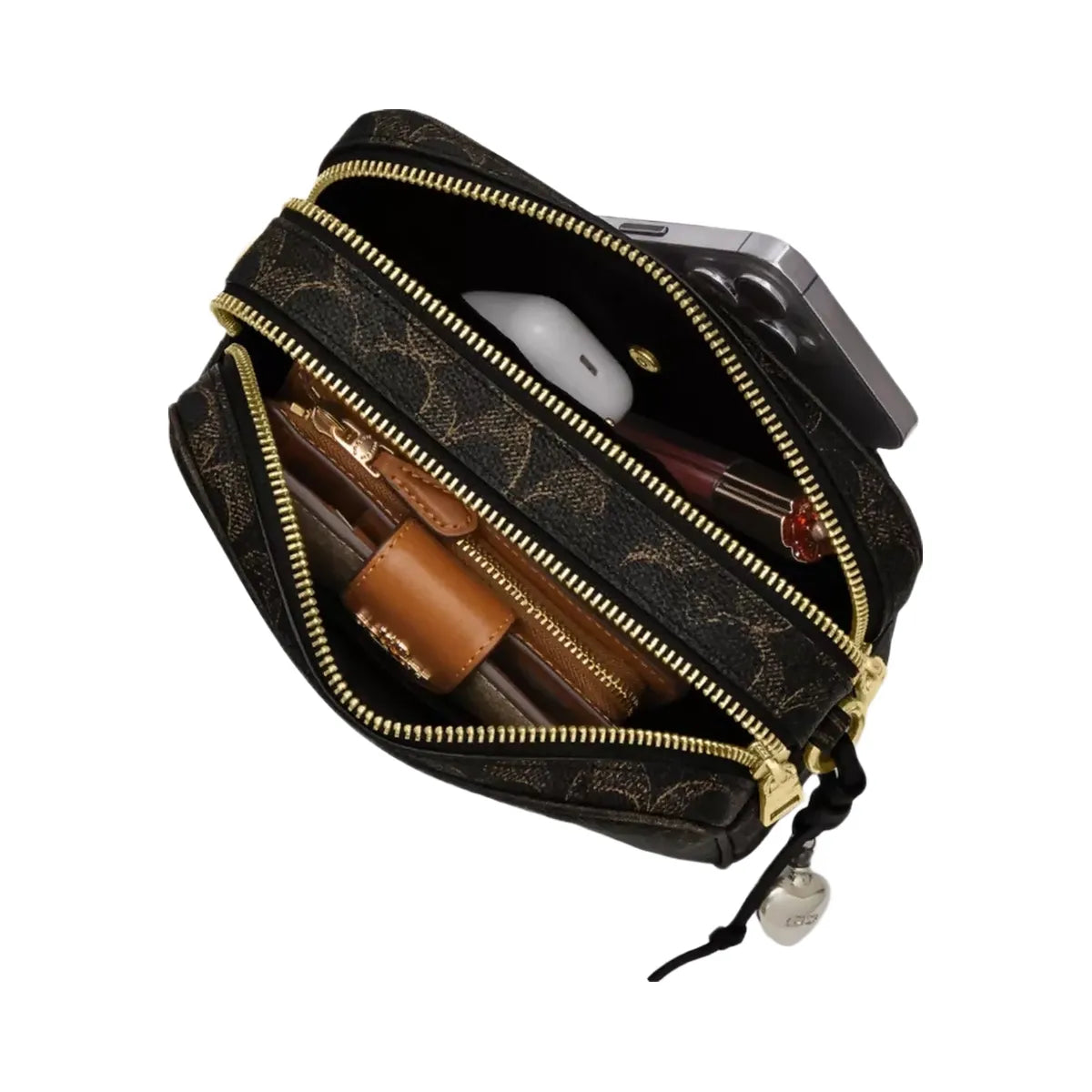 Coach Mini Carey Crossbody Bag In Loved Signature Canvas in Gold Brown