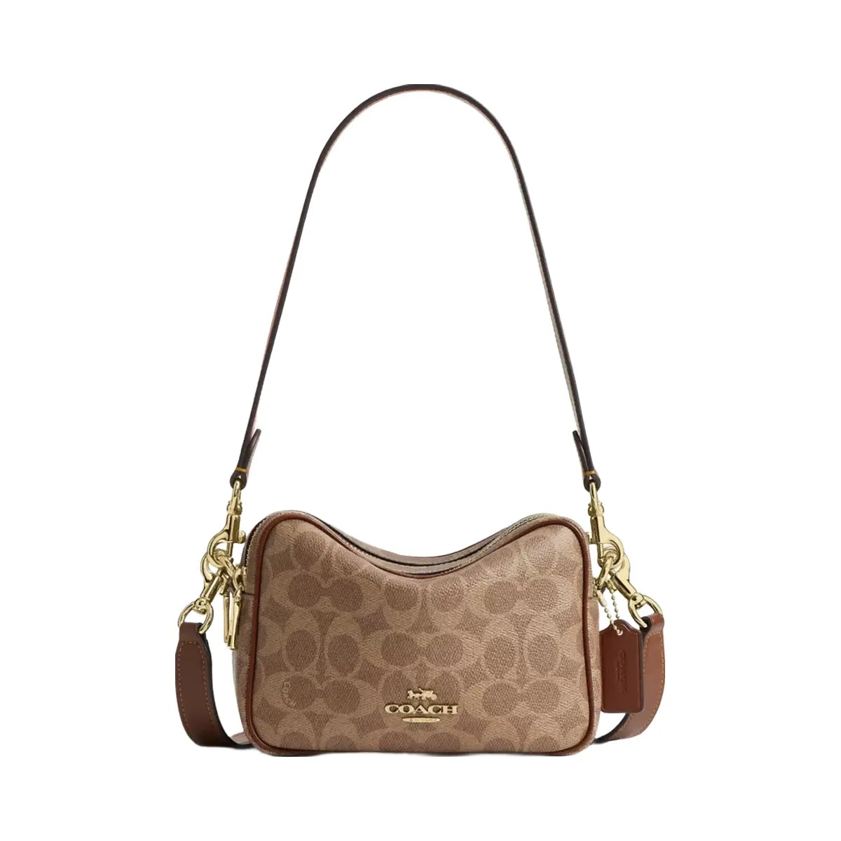 Coach Mini Carey Crossbody Bag In Signature Canvas in Gold Tan Brown