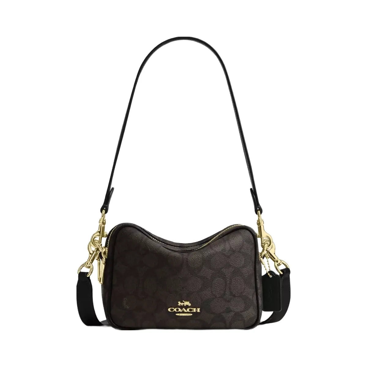 Coach Mini Carey Crossbody Bag In Signature Canvas in Gold Walnut Black