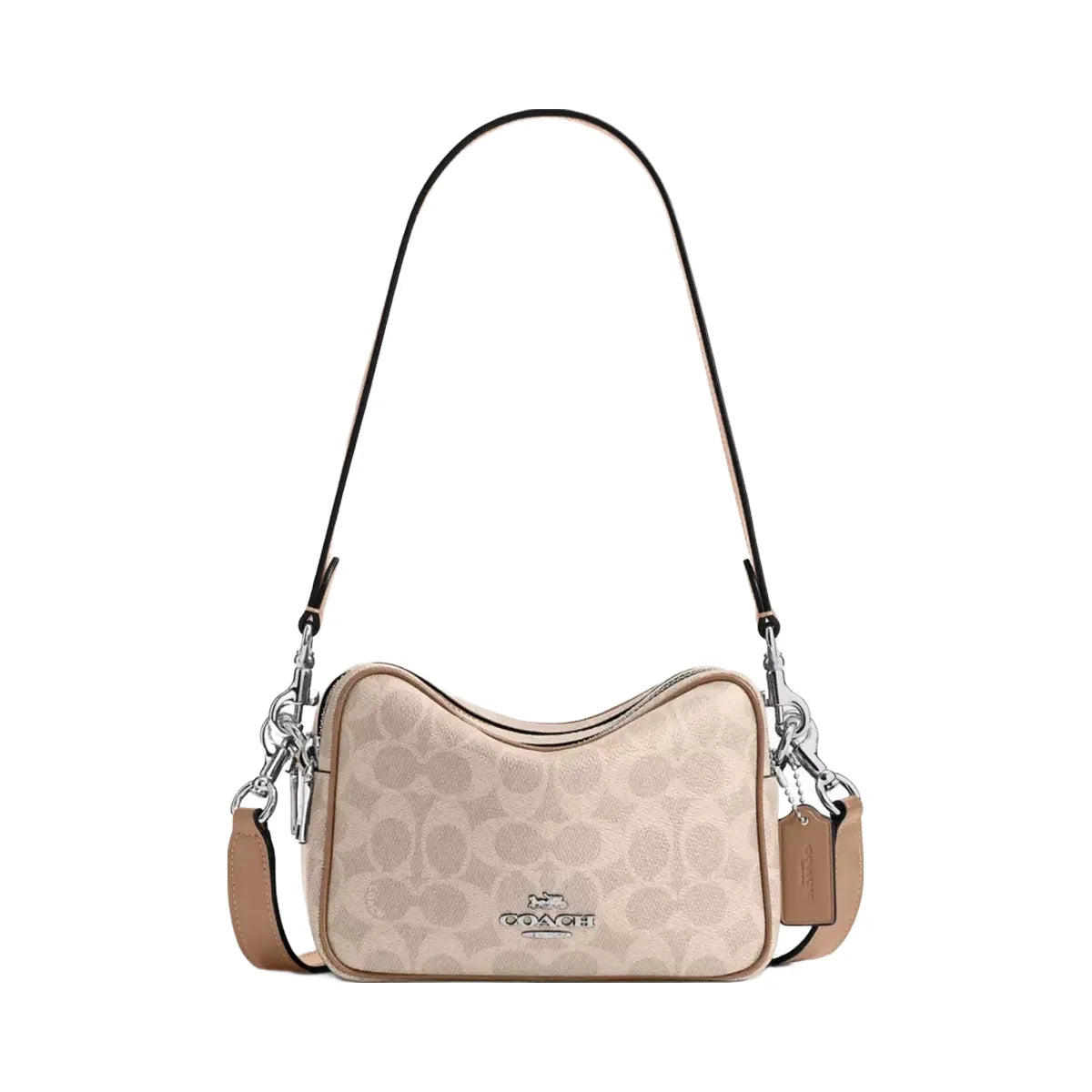 Coach Mini Carey Crossbody Bag In Signature Canvas in Silver Sand Taupe