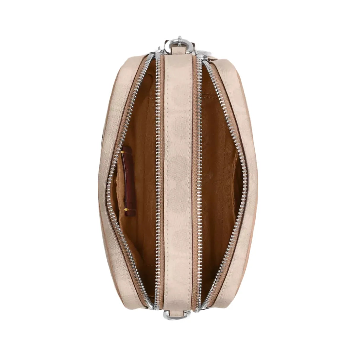 Coach Mini Carey Crossbody Bag In Signature Canvas in Silver Sand Taupe