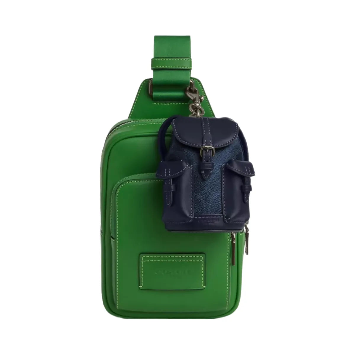 Coach Mini Warner Backpack Bag Charm In Signature Canvas in Gunmetal Denim Midnight Navy
