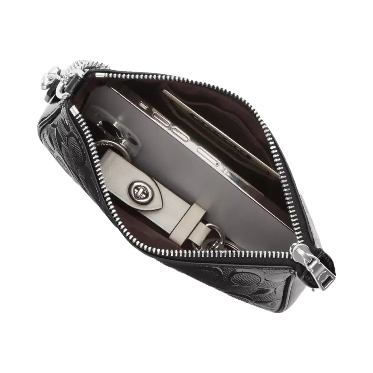 Coach Nolita 19 In Signature Leather With Heart Charm in Silver Black