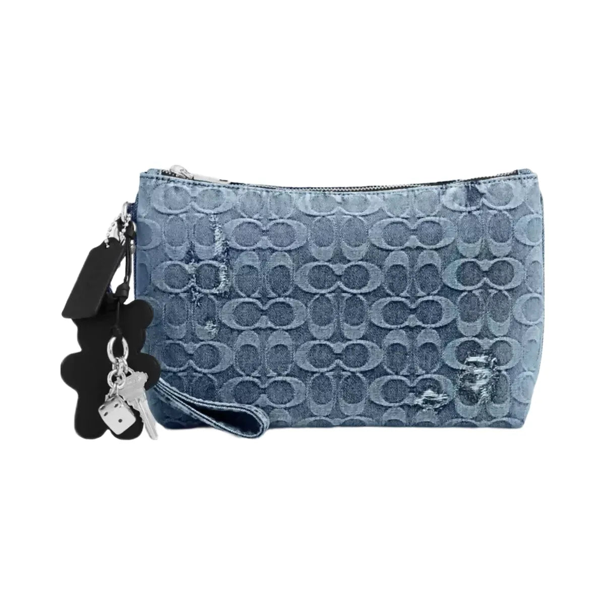 Coach Pouch In Loved Signature Denim With Charms in Silver Light Indigo