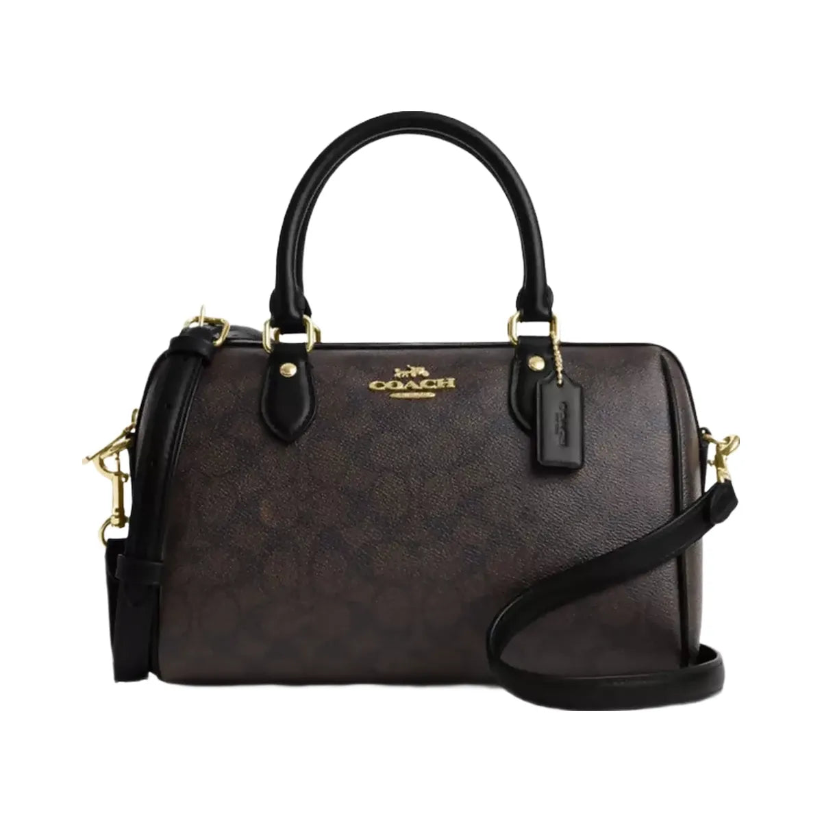 Coach Rowan Satchel Bag In Signature Canvas in Gold Walnut Black