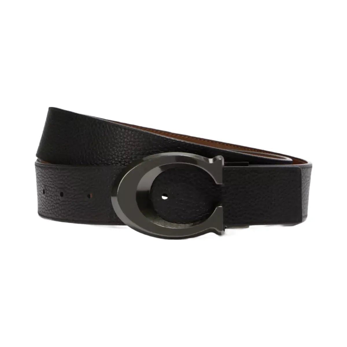 Coach Signature Buckle Cut-To-Size Reversible Belt, 38 Mm in Gunmetal Black Dark Saddle