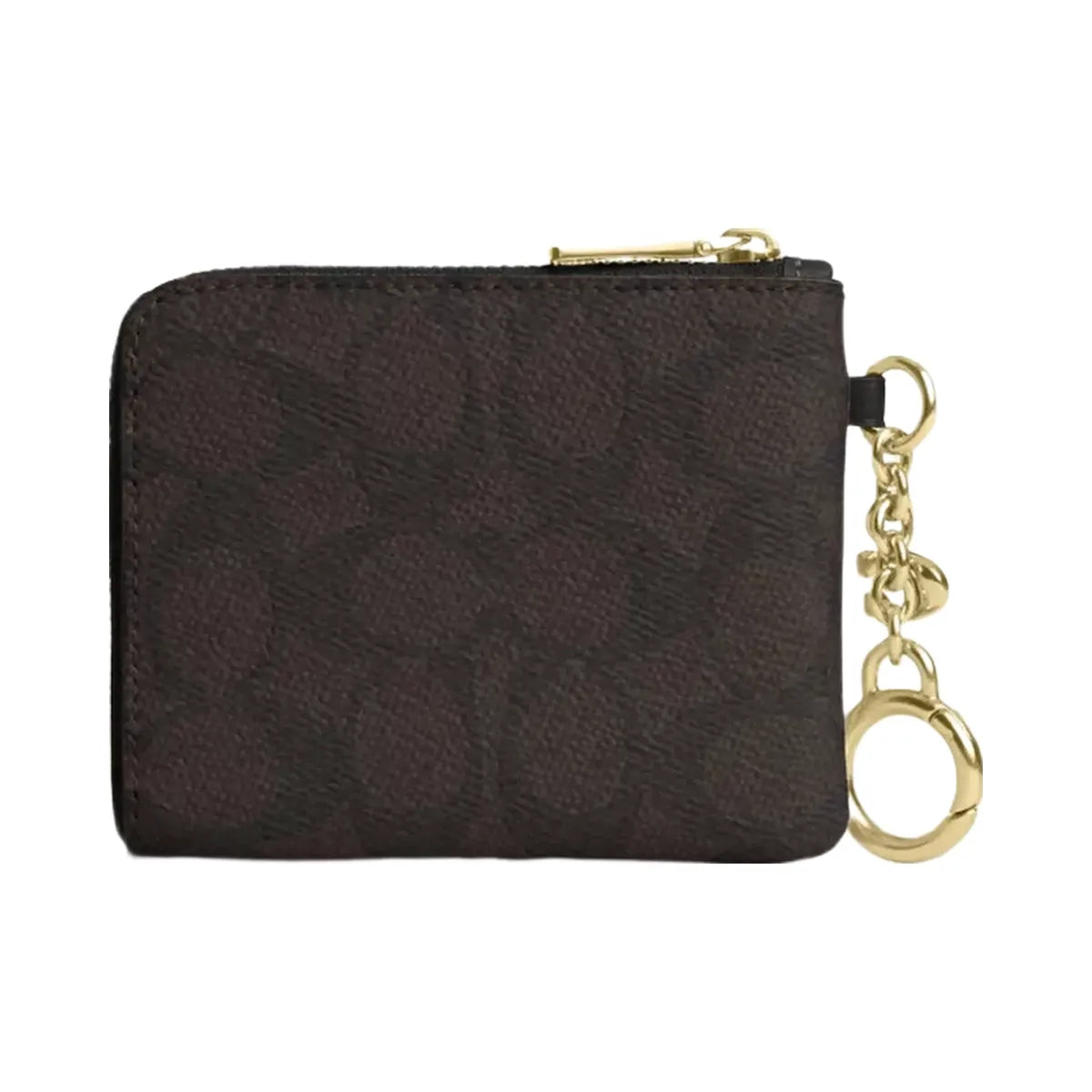 Coach Small Corner Zip Wallet In Signature Canvas in Gold Walnut Black