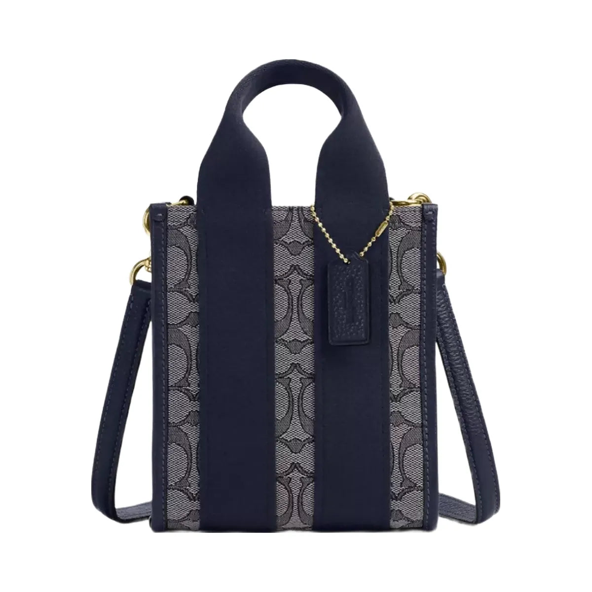 Coach Smith Mini Tote Bag In Signature Jacquard in Gold Navy Midnight Navy