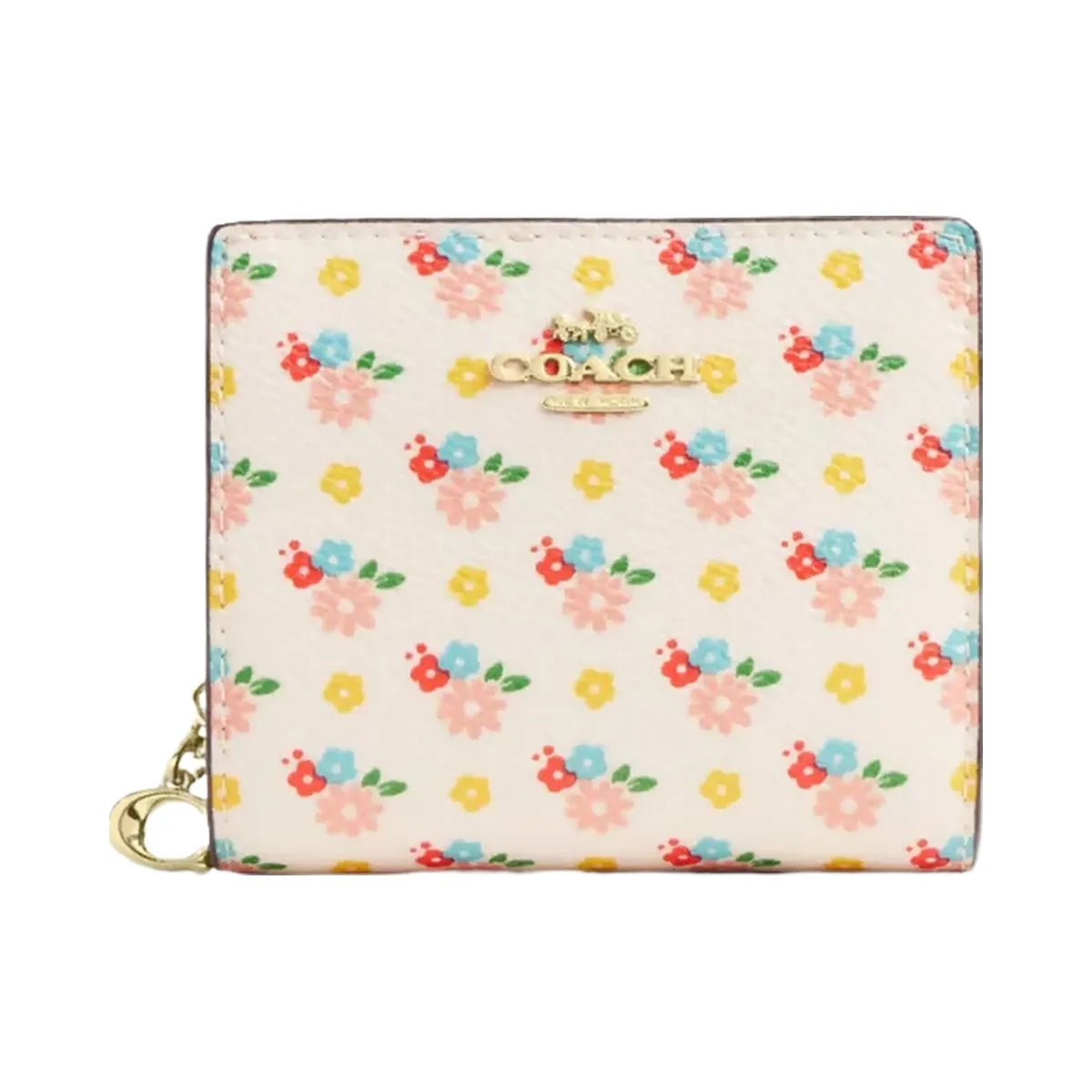 Coach Snap Wallet With Floral Print And Charm in Gold Chalk Multi