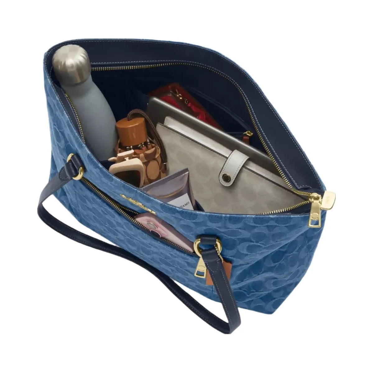 Coach Station Tote Bag In Signature Denim in Gold Indigo